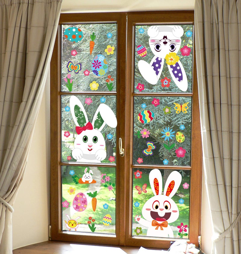 jollylife 361PCS Easter Bunny Window Cling Decorations - Egg Hunt Games Decals Home Party Ornaments - Image 2