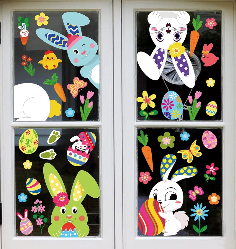 jollylife 361PCS Easter Bunny Window Cling Decorations - Egg Hunt Games Decals Home Party Ornaments - Image 1