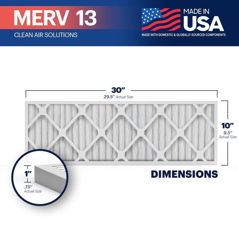 BNX TruFilter 10x30x1 Air Filter MERV 13 (4-Pack) - MADE IN USA - Electrostatic Pleated Air Conditioner HVAC AC Furnace Filters for Allergies, Pollen, Mold, Bacteria, Smoke, Allergen, MPR 1900 FPR 10 - Image 2