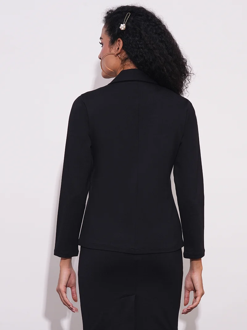 globus Women Notch Lapel Long Sleeves Stretchable Straight Hem Open Front Workwear Blazer Jacket