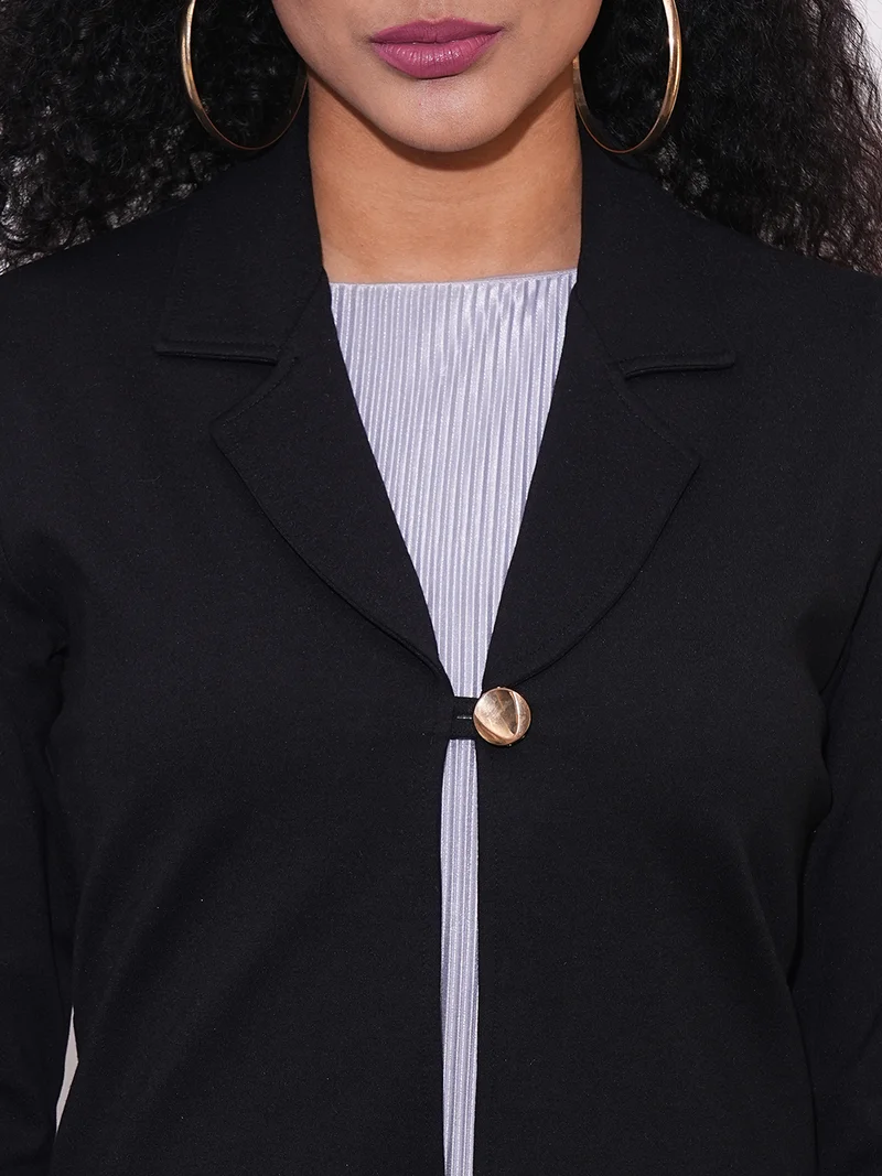globus Women Notch Lapel Long Sleeves Stretchable Straight Hem Open Front Workwear Blazer Jacket