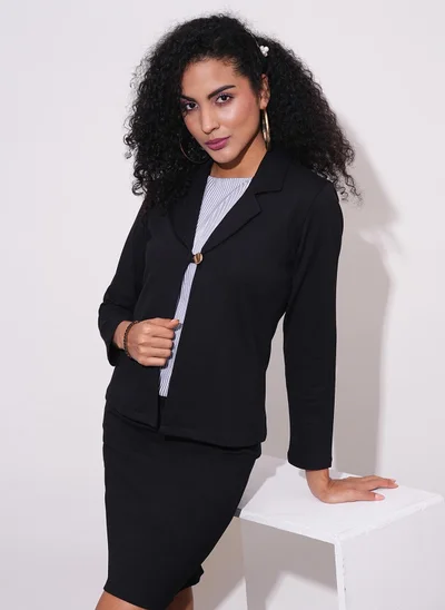 globus Globus Women Notch Lapel Long Sleeves Stretchable Straight Hem Open Front Workwear Blazer Jacket