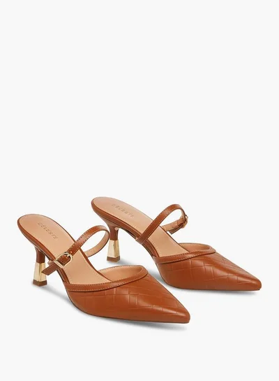 سيليست Women's Textured Pointed Toe Mules with Flared Heel