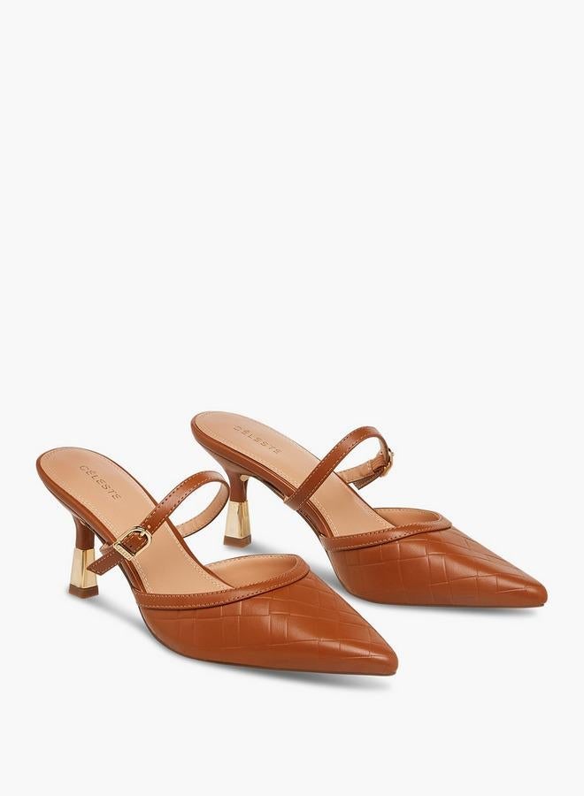 Celeste Women's Textured Pointed Toe Mules with Flared Heel - Image 3