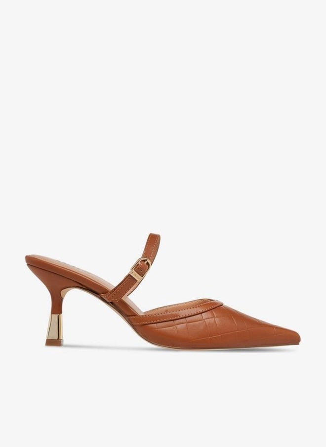 Celeste Women's Textured Pointed Toe Mules with Flared Heel - Image 3