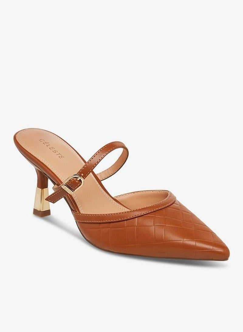 Celeste Women's Textured Pointed Toe Mules with Flared Heel - Image 2