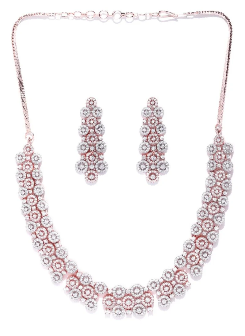 برياسي Rose Plated American Diamond Studded Jewellery Set