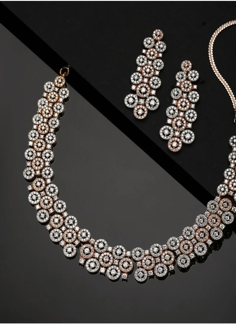 Priyaasi Rose Plated American Diamond Studded Jewellery Set