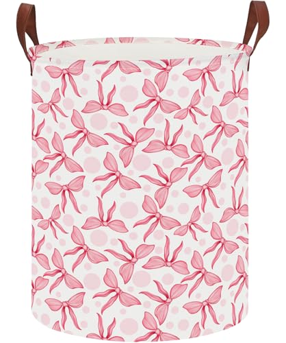 NTAOHAMPER Laundry Hamper,Laundry Basket,Baby Nursery Hamper,Waterproof Storage Bin,Clothes Organizer Basket,Room Decor(Pink Bowknot) - Image 1