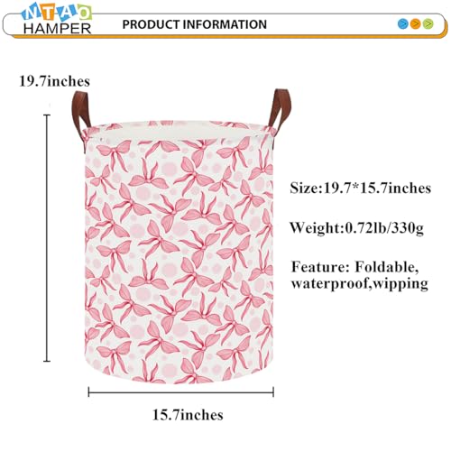 NTAOHAMPER Laundry Hamper,Laundry Basket,Baby Nursery Hamper,Waterproof Storage Bin,Clothes Organizer Basket,Room Decor(Pink Bowknot) - Image 2