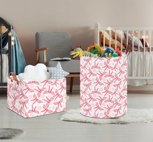 NTAOHAMPER Laundry Hamper,Laundry Basket,Baby Nursery Hamper,Waterproof Storage Bin,Clothes Organizer Basket,Room Decor(Pink Bowknot) - Image 5