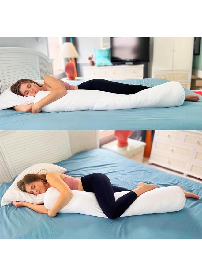 DUNISO وسادة طويلة، وسادة نوم، وسادة جسم دائرية، 21 سم × 122 سم، يمكن استخدامها كمسند ظهر للكنبة، وسادة جانبية، وسادة حمل، بيضاء - Image 5