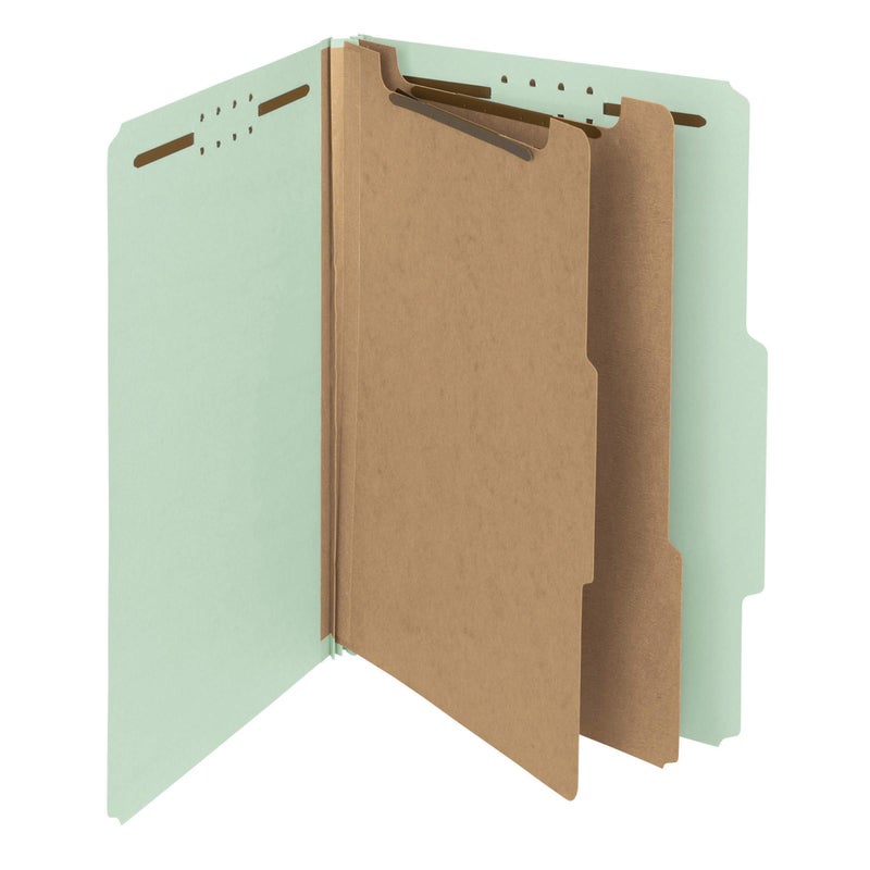Smead 100% Recycled Pressboard Classification File Folder, 2 Dividers, 2" Expansion, Legal Size, Gray/Green, 10 per Box (19022) - Image 1
