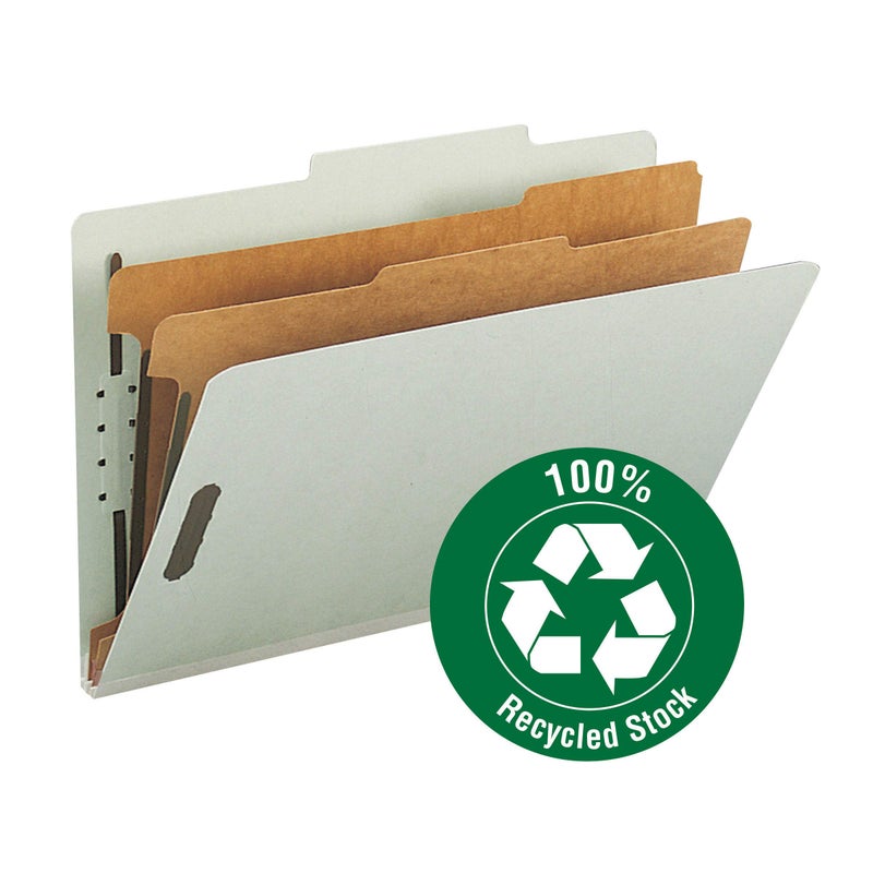 Smead 100% Recycled Pressboard Classification File Folder, 2 Dividers, 2" Expansion, Legal Size, Gray/Green, 10 per Box (19022) - Image 3