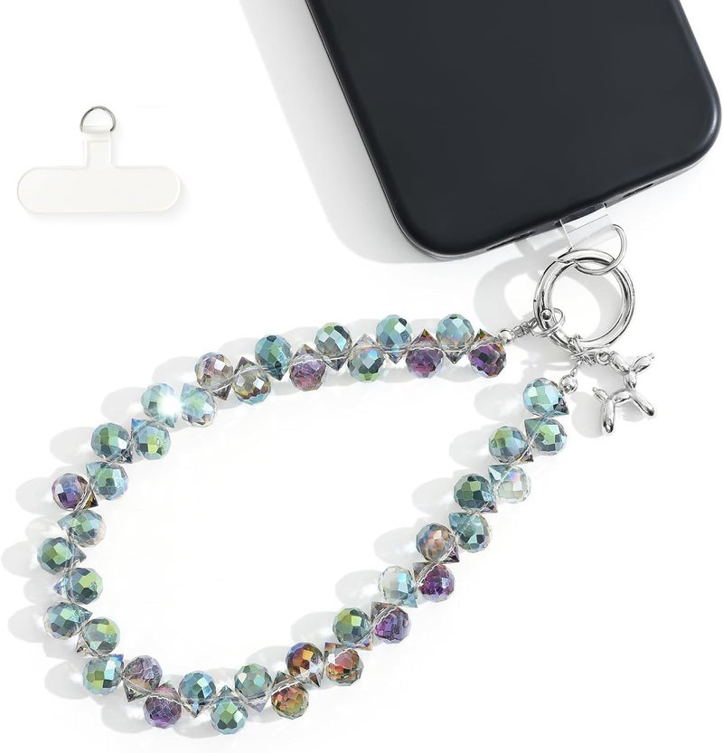 KHOLAD Crystal Phone Wrist Strap Phone Charm Chain Keychain Beaded Cellphone Lanyard with Tether Tab Hands-Free Wristlet Bracelet Wrist Grip Strap for Women - Image 1