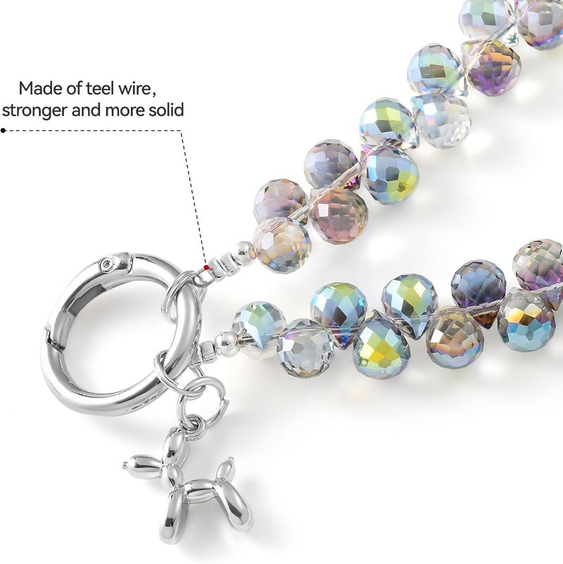 KHOLAD Crystal Phone Wrist Strap Phone Charm Chain Keychain Beaded Cellphone Lanyard with Tether Tab Hands-Free Wristlet Bracelet Wrist Grip Strap for Women - Image 3