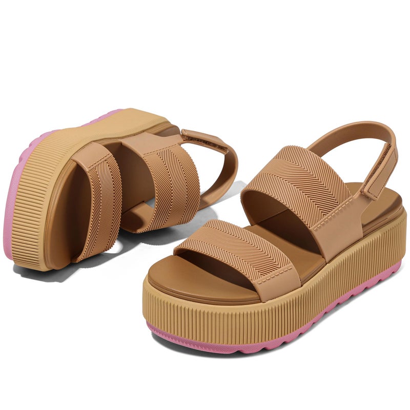 Lovee Cosee Brown Platform Sandals for Women 2026 Flatform Water Sandals Chunky Wedge Lug Sole Lightweight Comfortable Summer Outfit Walking Beach Vacation Essentials Trendy Shoe Resort Wears Size 7 - Image 4