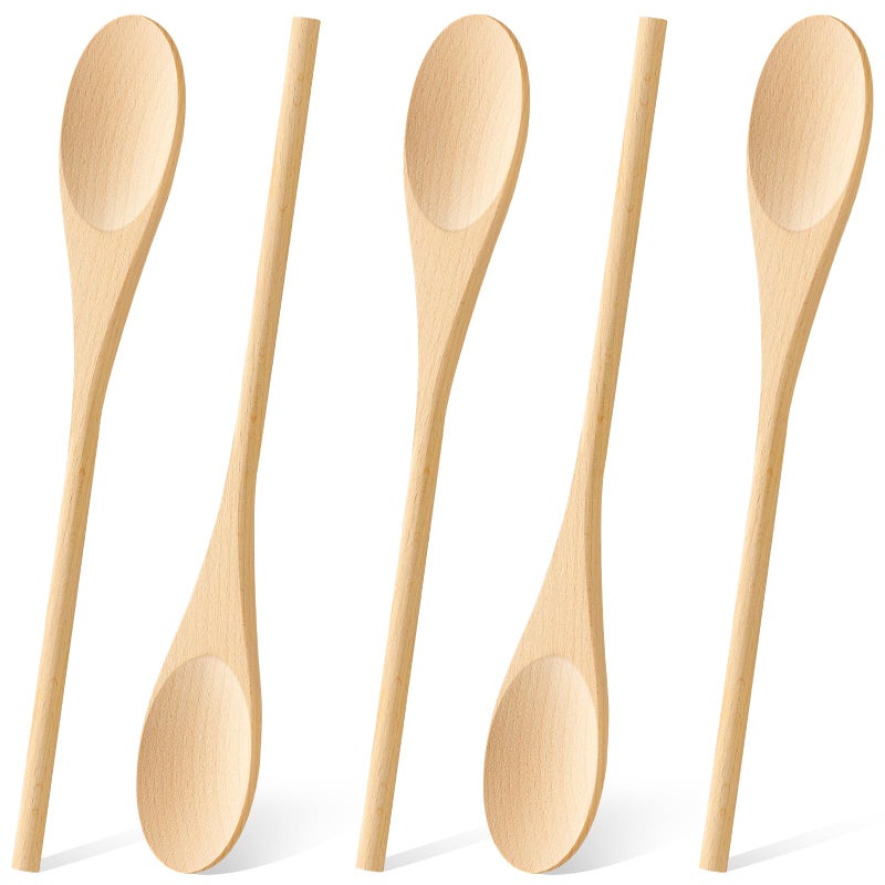 MORGLES 5 Pcs Wooden Spoons for Cooking, 12 Inches Long Handle Spoons for Mixing, Tasting Stirring Food, Large Wooden Cooking Utensils for Kitchen and Crafts - Image 1