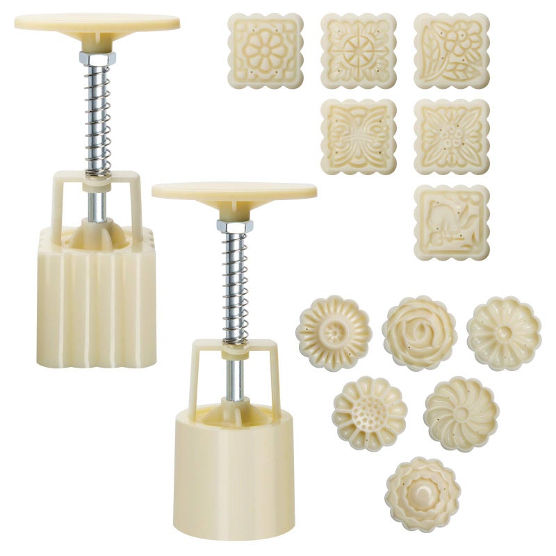 Luxiv Moon Cake Mould 50g, 12 PCS Pattern Hand-Pressure Mooncake Molds for Mid-Autumn DIY Pastry Tool 2 Set with 6pcs Round Flower Mooncake Mode and 6 Pcs Square Pattern Mooncake Mould (White, 50g) - Image 1