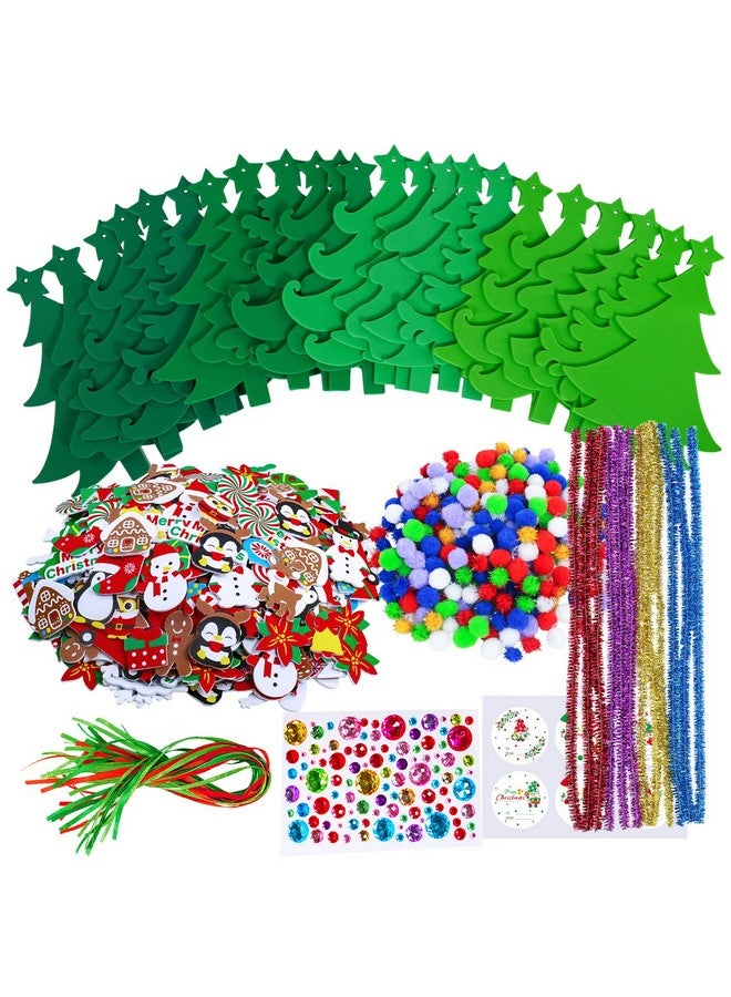 Winlyn 24 Sets Christmas Tree Ornaments Decorations Art Sets DIY Christmas Craft Kits Pine Tree Snowman Snowflake Penguin Foam Stickers Arts and Crafts for Kids Party Favors Home Classroom Activities - Image 2