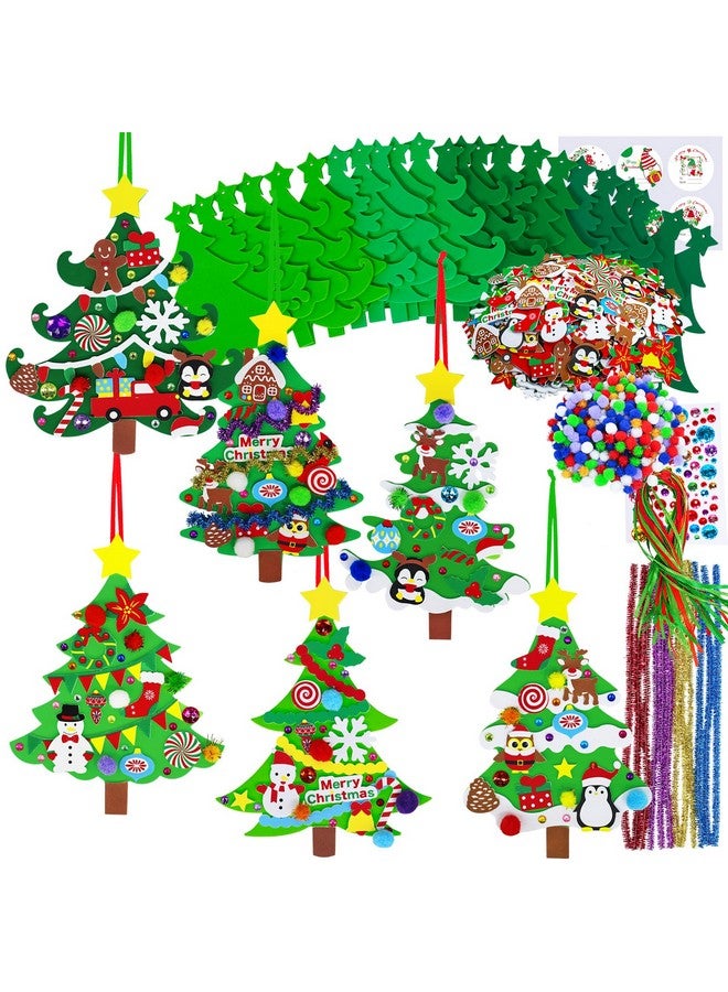 Winlyn 24 Sets Christmas Tree Ornaments Decorations Art Sets DIY Christmas Craft Kits Pine Tree Snowman Snowflake Penguin Foam Stickers Arts and Crafts for Kids Party Favors Home Classroom Activities - Image 1