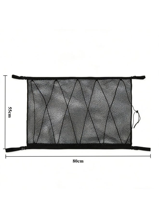 حقيبة تخزين سقف السيارة ، حقيبة شبكية مزدوجة الطبقة للأمتعة وتخزين الملابس مع الرباط ، حقيبة شبكية لسقف السيارة ، مع مشبك قابل للتعديل ورباط إضافي. - Image 2