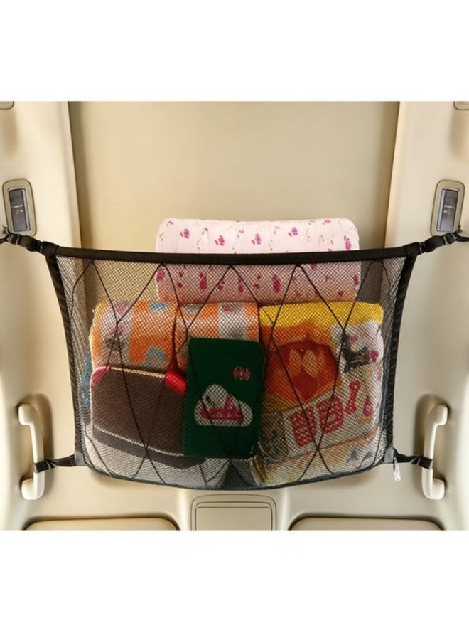 Adjustable car roof storage net bag with adjustable buckles and an extra drawstring, suitable for sedans and SUVs, perfect for long-distance travel organization. - Image 2