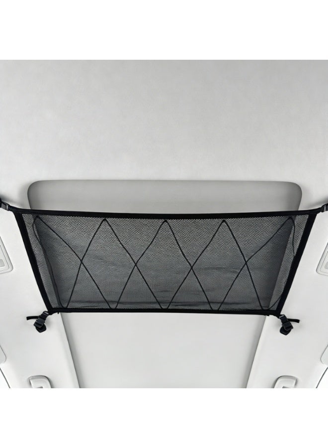 Adjustable car roof storage net bag with adjustable buckles and an extra drawstring, suitable for sedans and SUVs, perfect for long-distance travel organization. - Image 4