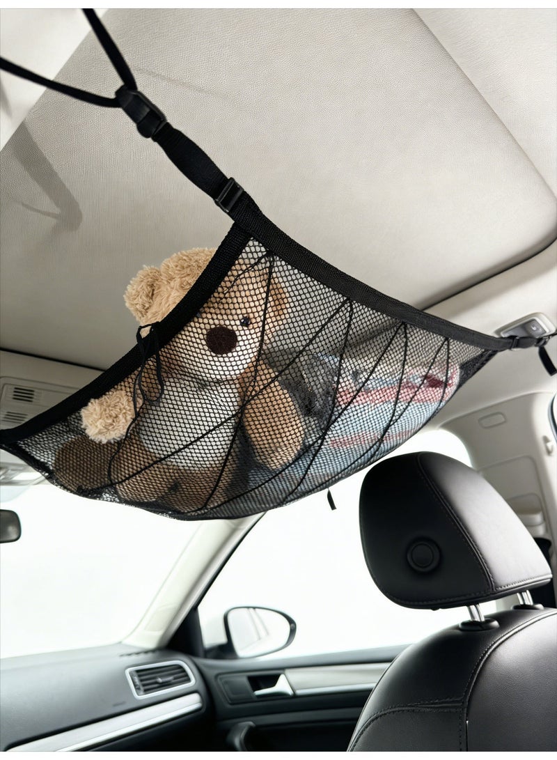 Adjustable car roof storage net bag with adjustable buckles and an extra drawstring, suitable for sedans and SUVs, perfect for long-distance travel organization. - Image 3