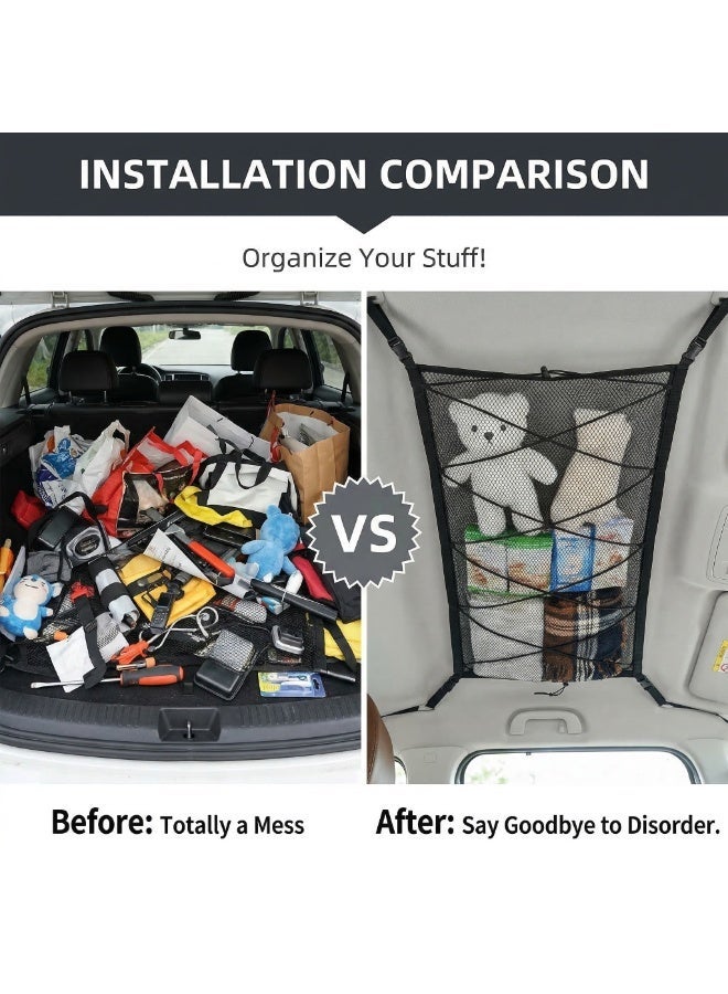 Adjustable car roof storage net bag with adjustable buckles and an extra drawstring, suitable for sedans and SUVs, perfect for long-distance travel organization. - Image 5