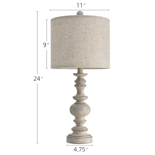 BOBOMOMO 24" Farmhouse Retro Table Lamp Set of 2, Traditional Resin Lamps for Living Room Bedroom, Vintage Bedroom Lamps with Linen Shades, Rustic Table Lamps for Living Room, Nursery, Office - Image 4