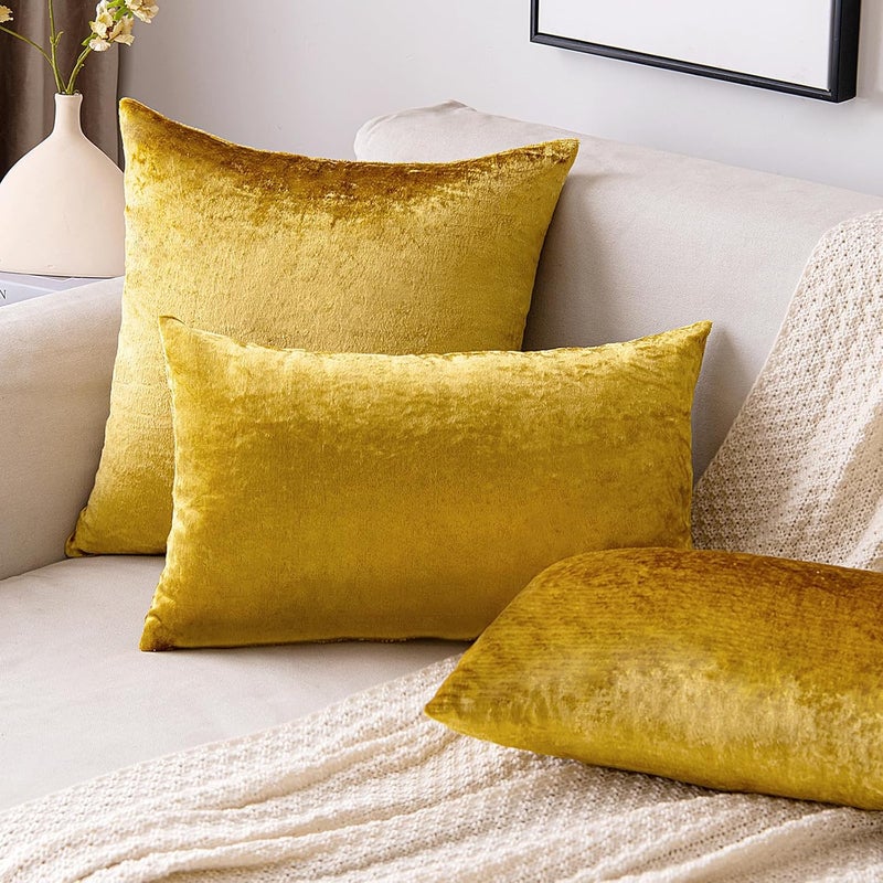 EMEMA Velvet Cushion Cover, Decorative Cushion Cover, Sofa Cushion, Lumbar Cushion, Throw Cushion Cover with Hidden Zip, Bedroom, Sofa, Set of 2, 40 x 60 cm, Golden Luxurious - Image 5