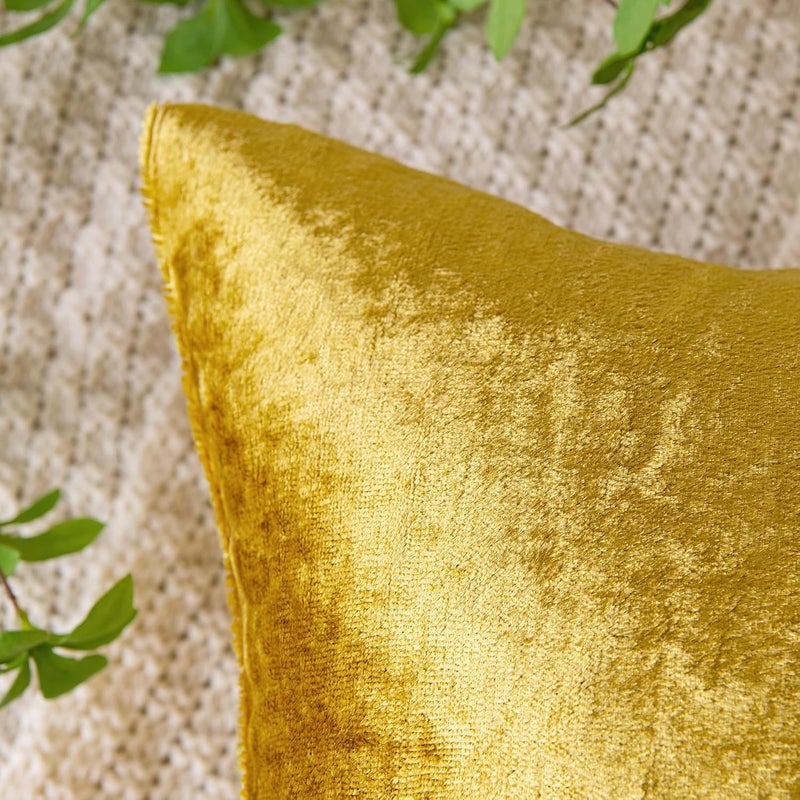 EMEMA Velvet Cushion Cover, Decorative Cushion Cover, Sofa Cushion, Lumbar Cushion, Throw Cushion Cover with Hidden Zip, Bedroom, Sofa, Set of 2, 40 x 60 cm, Golden Luxurious - Image 2