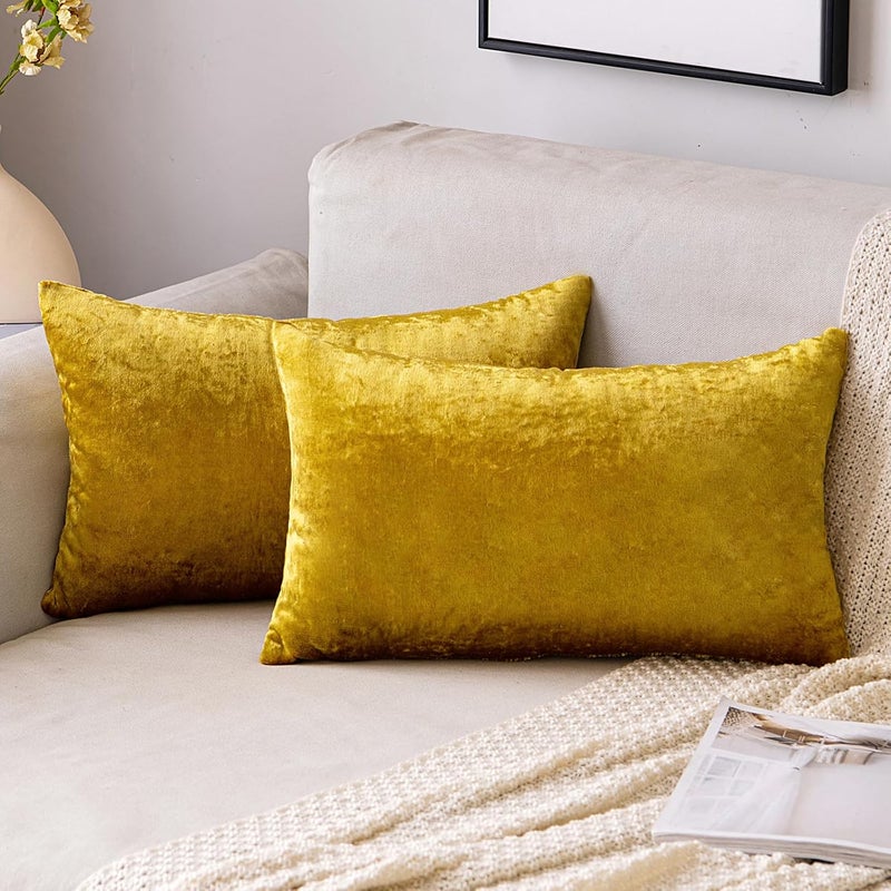EMEMA Velvet Cushion Cover, Decorative Cushion Cover, Sofa Cushion, Lumbar Cushion, Throw Cushion Cover with Hidden Zip, Bedroom, Sofa, Set of 2, 40 x 60 cm, Golden Luxurious - Image 1