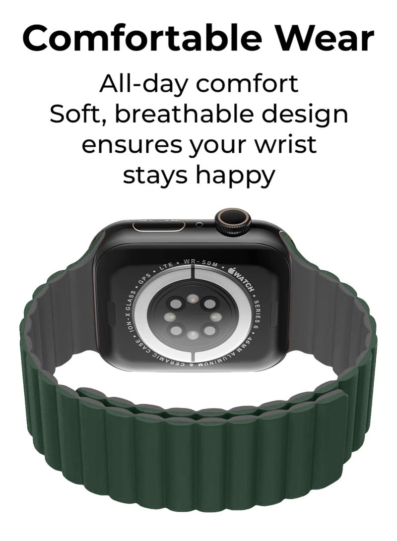 جلاسولوجي Smart Watch Band Magnetic Silicone 46 mm Green – Compatible with apple watch 42mm/44mm (Series 1–10) Stylish, Durable, and Secure Replacement Strap - Image 5