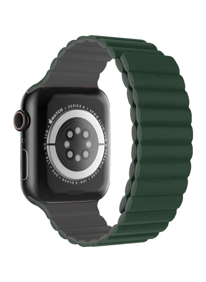 جلاسولوجي Smart Watch Band Magnetic Silicone 46 mm Green – Compatible with apple watch 42mm/44mm (Series 1–10) Stylish, Durable, and Secure Replacement Strap - Image 2