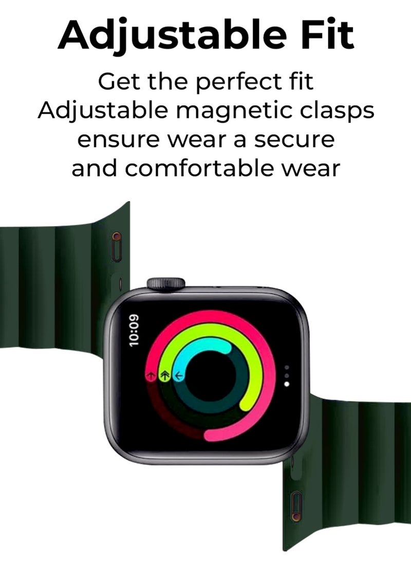 جلاسولوجي Smart Watch Band Magnetic Silicone 46 mm Green – Compatible with apple watch 42mm/44mm (Series 1–10) Stylish, Durable, and Secure Replacement Strap - Image 3