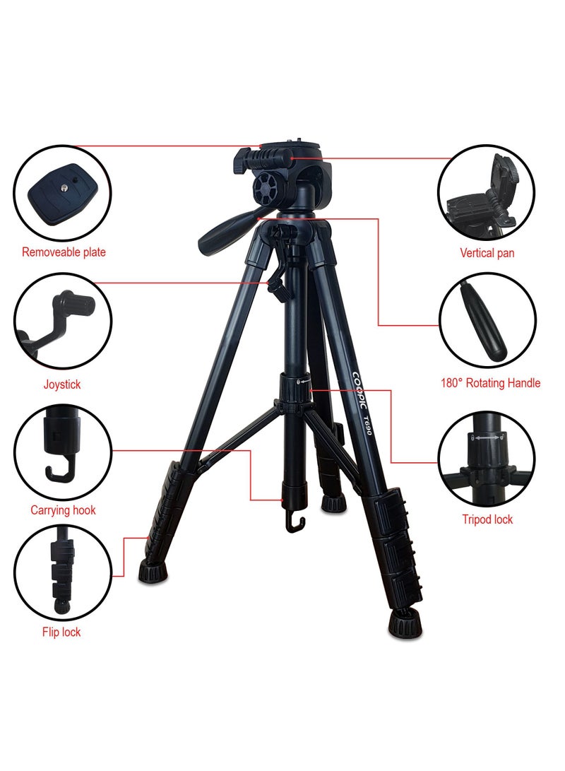 Coopic T690 Light weight Portable Aluminum Camera Tripod Maximum Height 146cm 57.48inch Compatible with Canon Nikon Sony DSLR Camera with Carry Case Load 3kg 6.60lb Load - Image 3