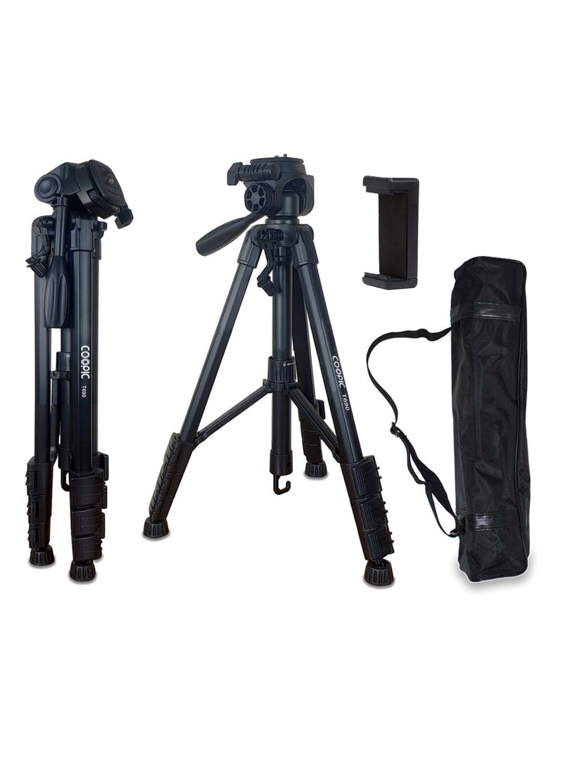 Coopic T690 Light weight Portable Aluminum Camera Tripod Maximum Height 146cm 57.48inch Compatible with Canon Nikon Sony DSLR Camera with Carry Case Load 3kg 6.60lb Load - Image 1