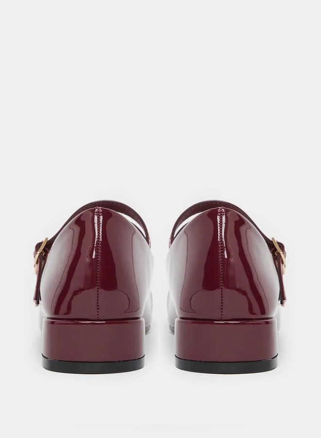 Styli Plain Square Toe Buckle Strap Shoes