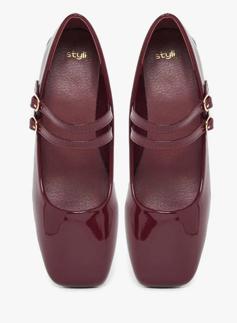 Styli  Plain Square Toe Buckle Strap Shoes for Women | Best Price UAE