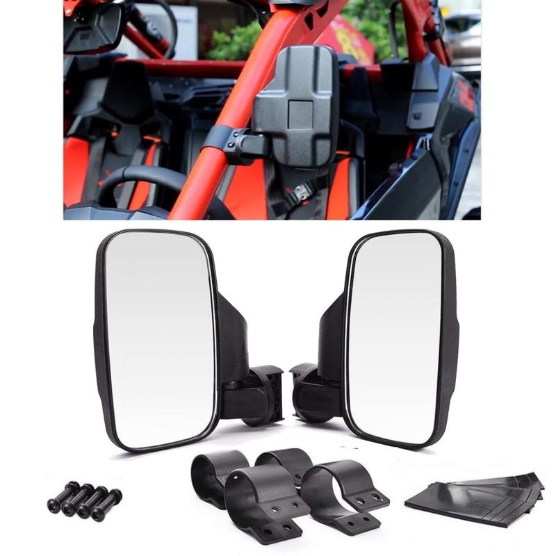 ConPus UTV Mirror, Side View Mirrors with 1.6" 1.75" to 2" Roll Bar Cage, Rear View Side Mirror for Polaris RZR Ranger 900 1000, Can Am Kawasaki Mule Yamaha Rhino Cage Shatter Proof Tempered Glass