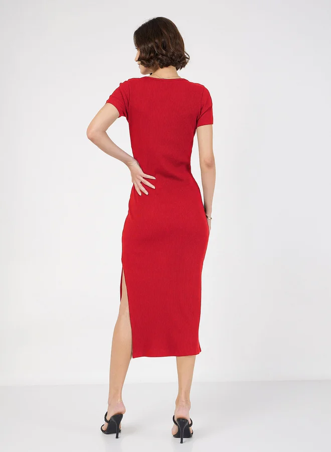 SASSAFRAS Ribbed Midi Dress