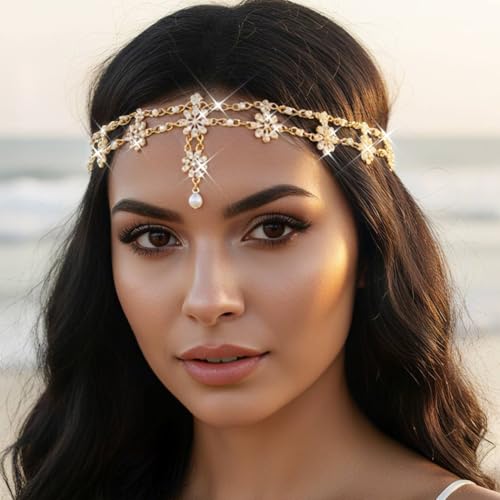 Unsutuo Hair Jewelry Head Chain Wedding Bohemian Floral Headband Elastic for Women - Image 5