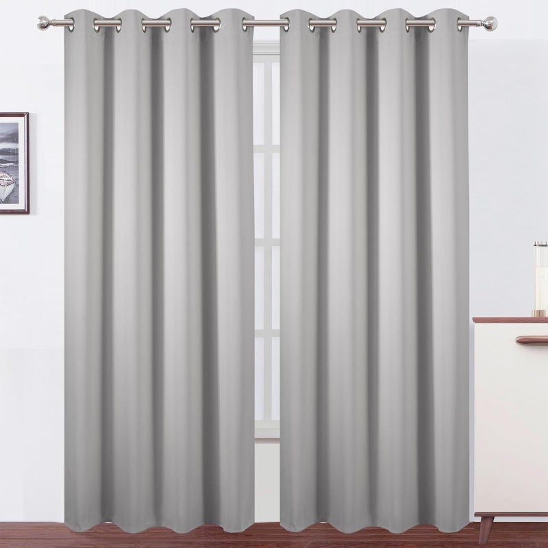 LEMOMO Blackout Curtains 52 x 90 Inch Long Light Grey Curtains Set of 2 Panels Room Darkening Curtains for Bedroom and Living Room - Image 1