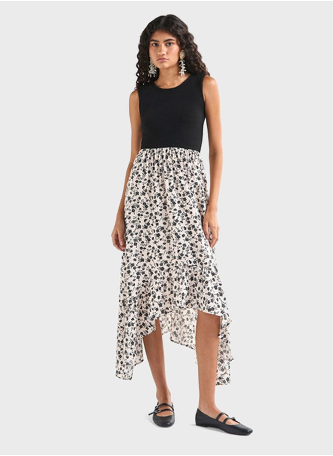 FAV - Floral Print Crew Neck Dress - Image 1