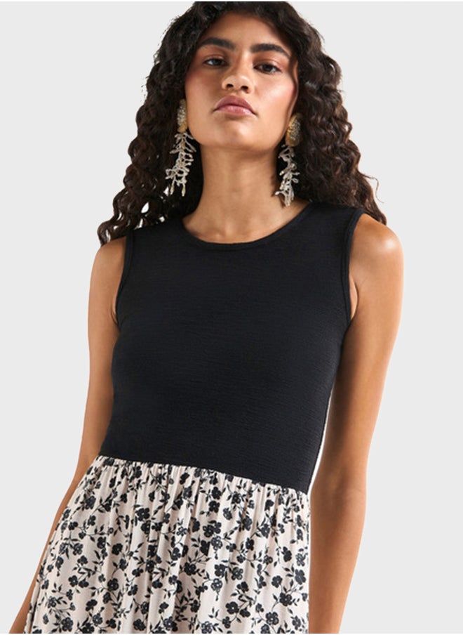 FAV - Floral Print Crew Neck Dress - Image 1