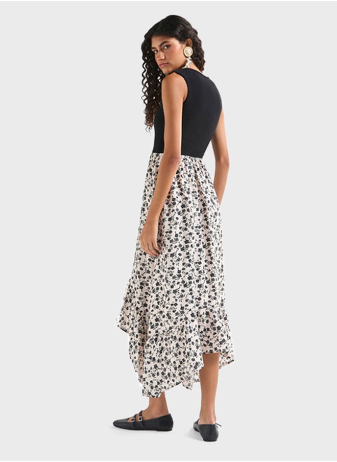 FAV - Floral Print Crew Neck Dress - Image 1