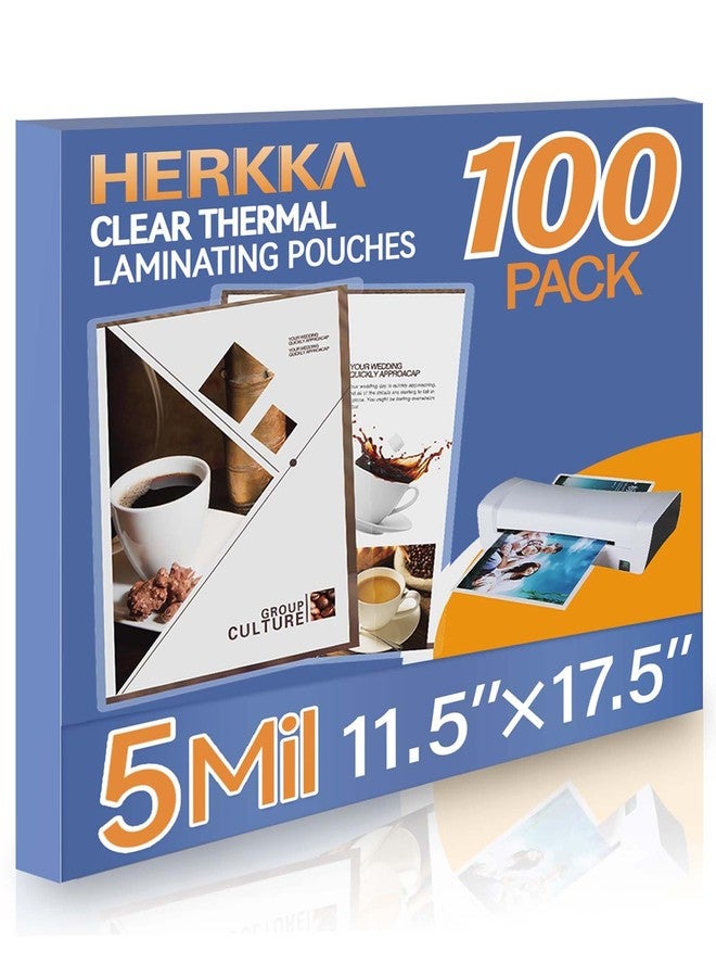HERKKA 100 Pack Laminating Sheets, Hold 11 x 17 Inch Sheet, 5 Mil Clear Thermal Laminating Pouches 11.5 x 17.5 Inch Lamination Sheet Paper for Laminator, Round Corner - Image 1
