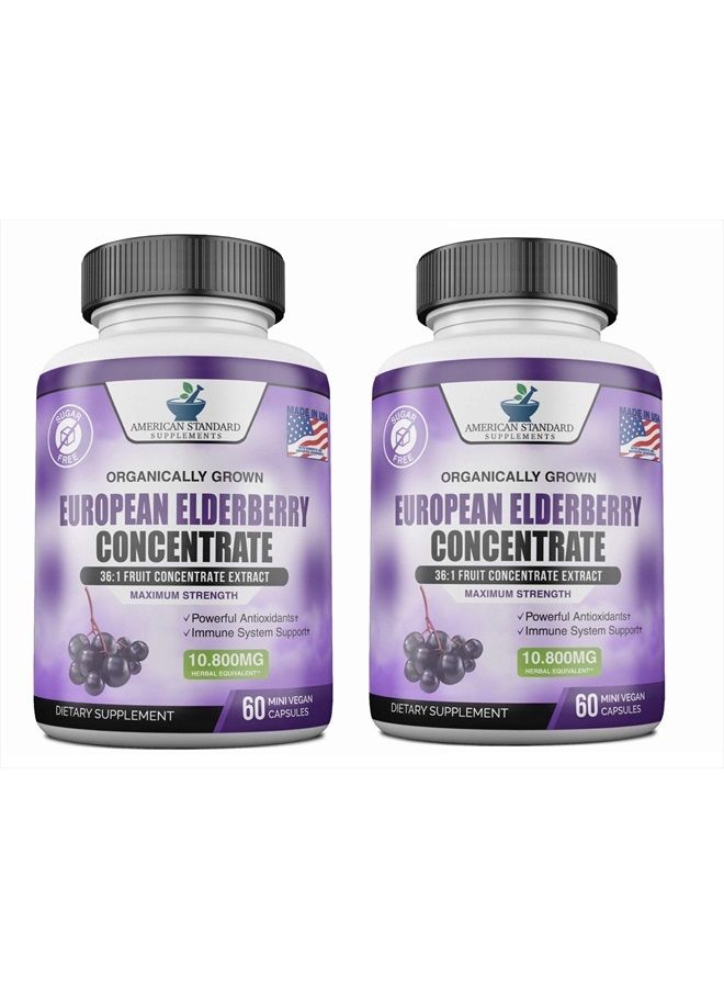 American Standard Supplements Elderberry European Organic 10,800mg [2 PACK] - Immune Support Immune System Booster, Elderberry Capsule, Black Elderberry for Immunity Support, Alternative to Elderberry Gummies, Elderberry Syrup - Image 1